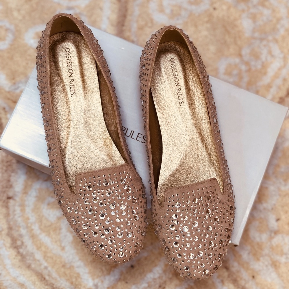 Obsession Rules Nude Suede and Bling Flats